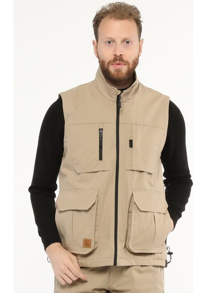 Çok Cepli Avcı Kampçı Outdoor Yelek Rio Model Bej Erkek