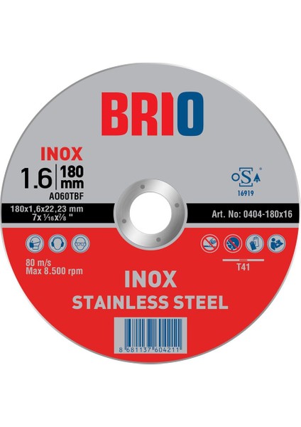 Kesme Tası 180X16 Inox 20'li