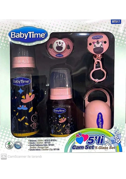 Babytime Yenidoğan 5'li Cam Biberon ve Emzik Seti Pembe BT517P