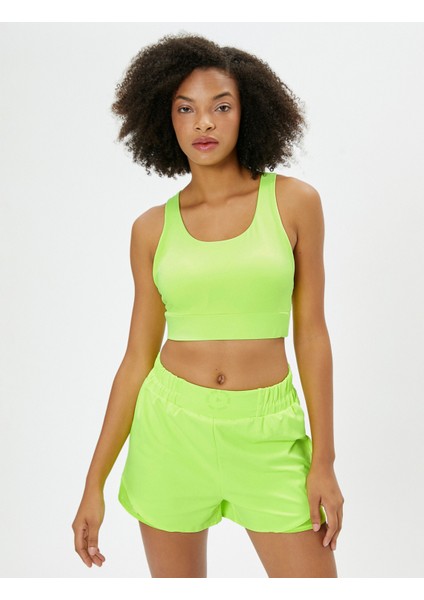 Sporcu Sütyeni Arkası Çapraz Askılı Kaplı U Yaka Slim Fit
