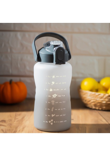 700.105 Su Şişesi - Motivasyon Su Matarası - Plastik Renkli Spor Suluk - Gri Beyaz 1500 ml