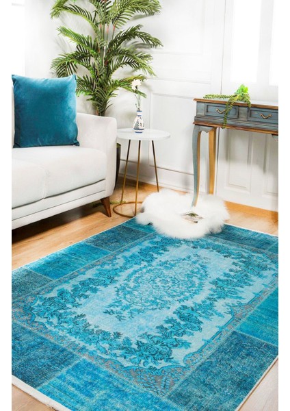 Artyom Mavi Patchwork Polyester Dijital Baskı Halı