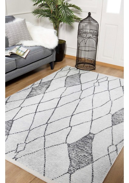 Kamensksahtinski Siyah Geometrik Polyester Dijital Baskı Halı