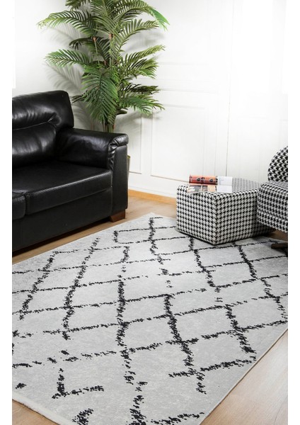 Bugulme Krem Çizgili Polyester Dijital Baskı Halı
