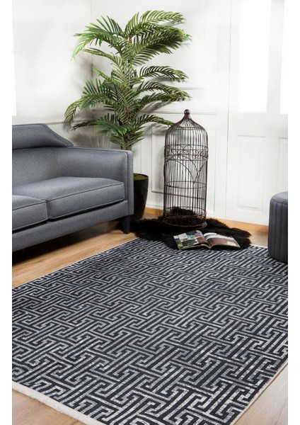 Krasnoturyinsk Siyah Modern Polyester Dijital Baskı Halı