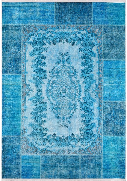 Artyom Mavi Patchwork Polyester Dijital Baskı Halı