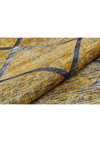Izberbas Sarı Geometrik Polyester Dijital Baskı Halı
