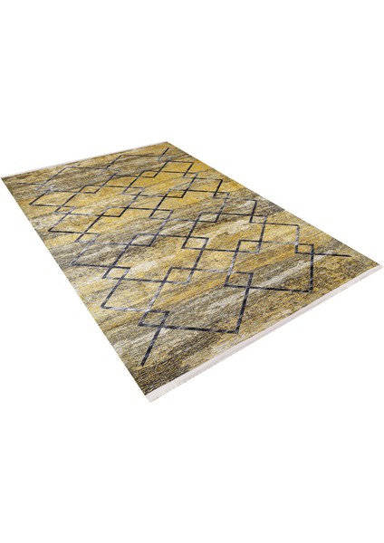 Izberbas Sarı Geometrik Polyester Dijital Baskı Halı