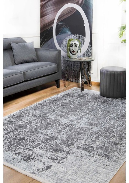 Gelencik Gri Modern Polyester Dijital Baskı Halı