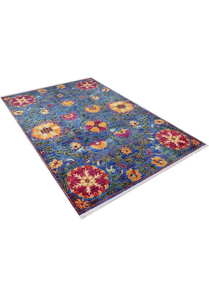 Sarapul Mavi Çiçekli Polyester Dijital Baskı Halı fiyatları