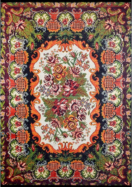 Sibay Siyah Çiçekli Polyester Dijital Baskı Halı