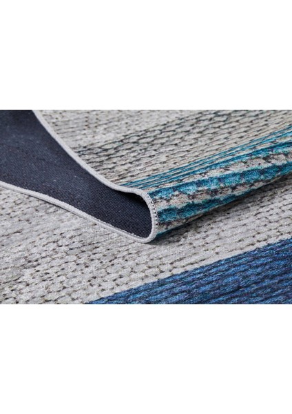 Viborg Mavi Çizgili Polyester Dijital Baskı Halı