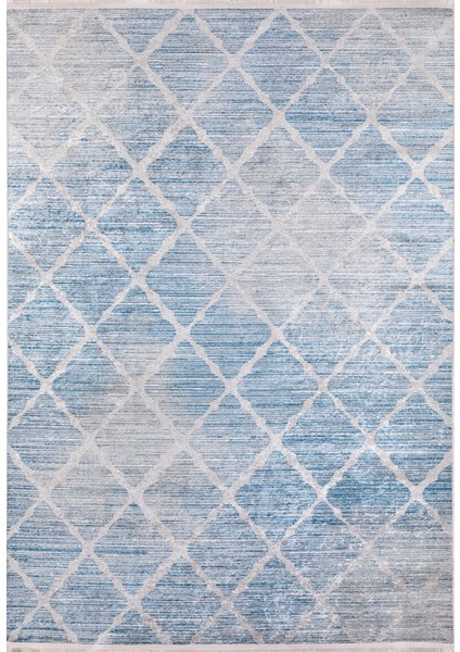 Vorkuta Mavi Geometrik Polyester Dijital Baskı Halı