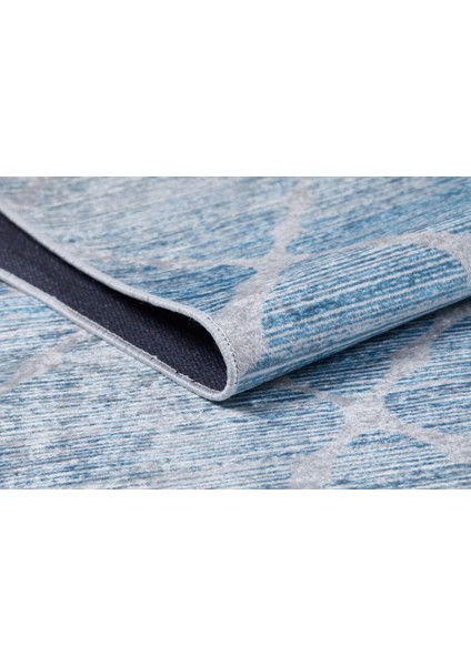 Vorkuta Mavi Geometrik Polyester Dijital Baskı Halı