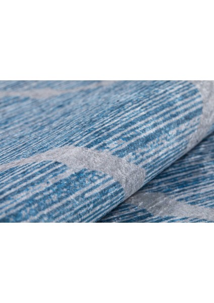 Vorkuta Mavi Geometrik Polyester Dijital Baskı Halı