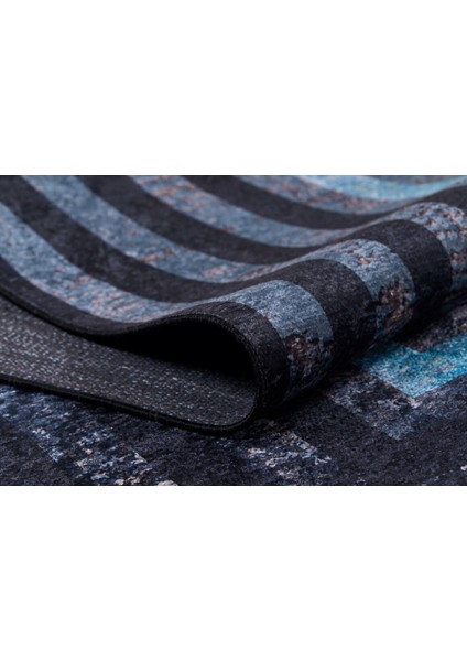 Revda Antrasit Çizgili Polyester Dijital Baskı Halı
