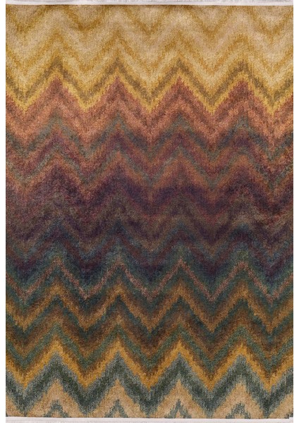 Zelenogorsk Gold Zikzak Polyester Dijital Baskı Halı