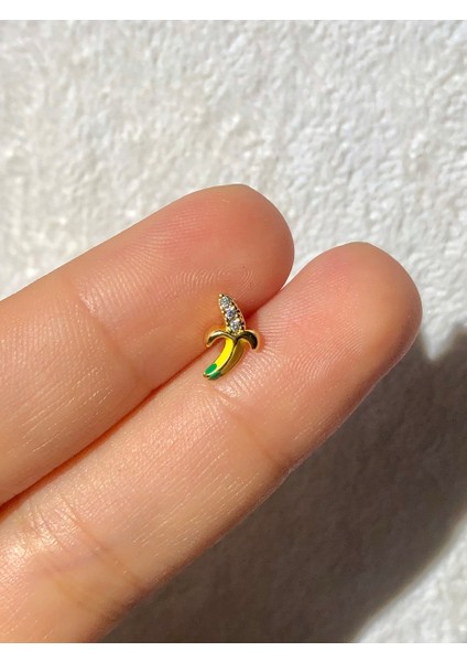 Nature Cerrahi Çelik Zirkon Taşlı Muz Gold Renk 1cm Piercing