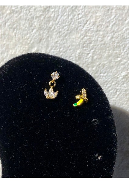 Nature Cerrahi Çelik Zirkon Taşlı Muz Gold Renk 1cm Piercing