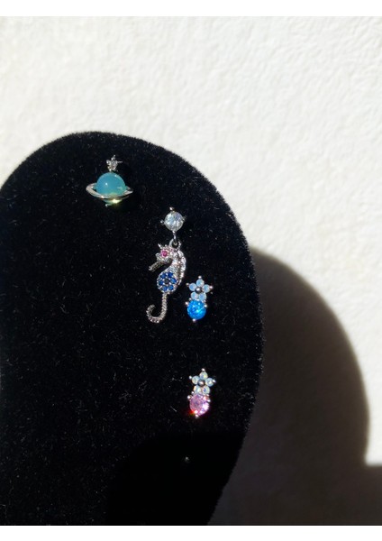 Nature Cerrahi Çelik Pembe Zirkon Taşlı Çiçekli Gümüş Renk 1cm Piercing modelleri