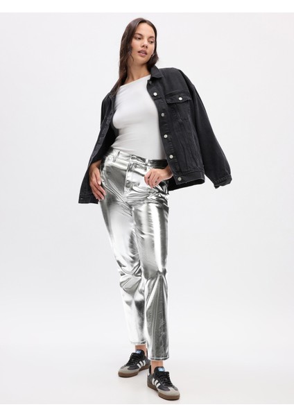 High Rise Vintage Slim Vegan Suni Deri Pantolon modelleri