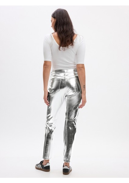 High Rise Vintage Slim Vegan Suni Deri Pantolon fırsatları