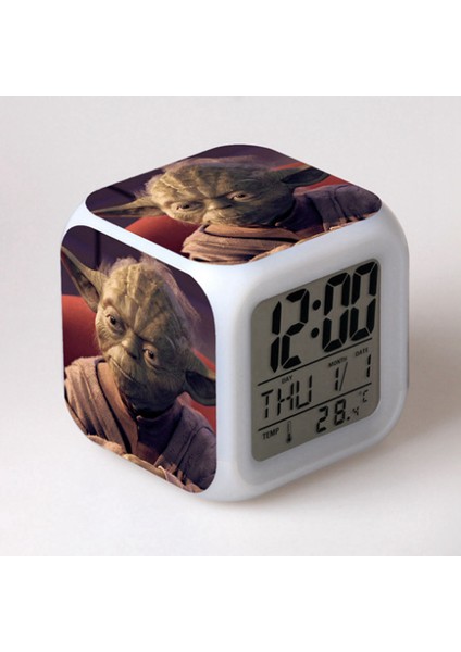 7 Renkli LED Kare Dijital Alarmlı Saat - Beyaz (Yurt Dışından)