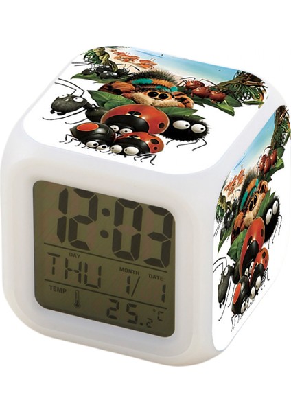 7 Renkli LED Kare Dijital Alarmlı Saat - Beyaz (Yurt Dışından)