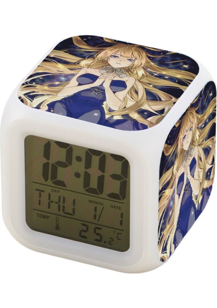 7 Renkli LED Kare Dijital Alarmlı Saat - Beyaz (Yurt Dışından)
