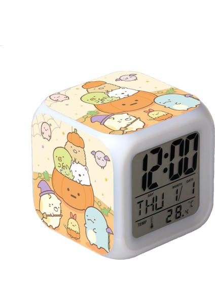 7 Renkli LED Kare Dijital Alarmlı Saat - Beyaz (Yurt Dışından)