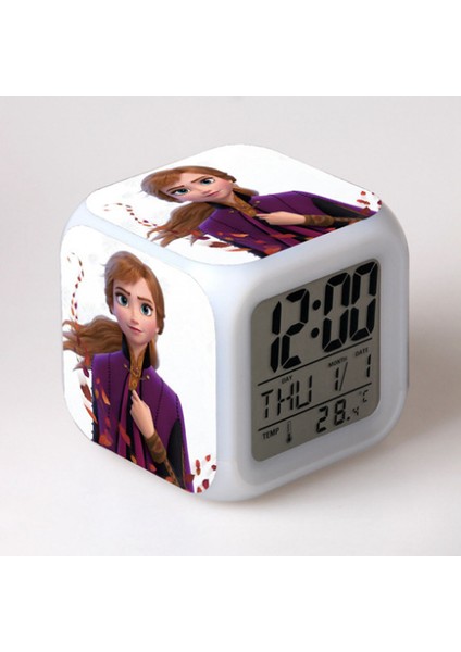 7 Renkli LED Kare Dijital Alarmlı Saat - Beyaz (Yurt Dışından)