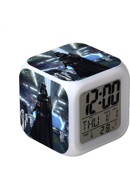 7 Renkli LED Kare Dijital Alarmlı Saat - Beyaz (Yurt Dışından)