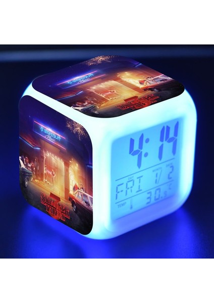 7 Renkli LED Kare Dijital Alarmlı Saat - Beyaz (Yurt Dışından)