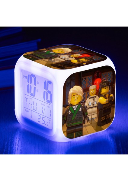 7 Renkli LED Kare Dijital Alarmlı Saat - Beyaz (Yurt Dışından)