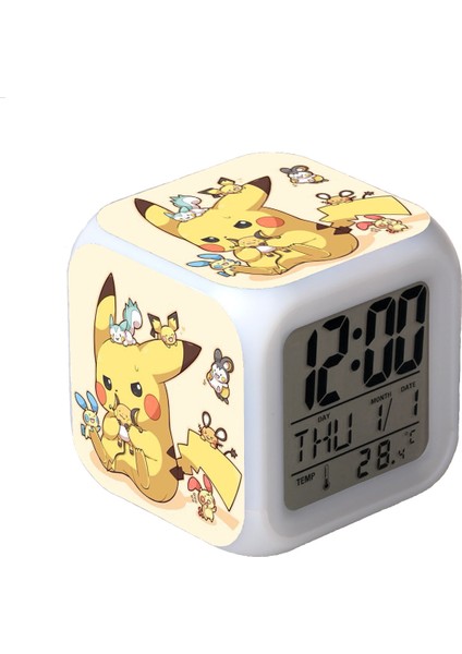 7 Renkli LED Kare Dijital Alarmlı Saat - Beyaz (Yurt Dışından)
