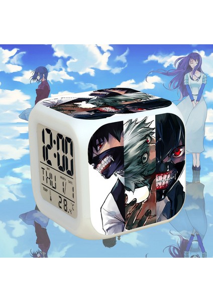 7 Renkli LED Kare Dijital Alarmlı Saat - Beyaz (Yurt Dışından)