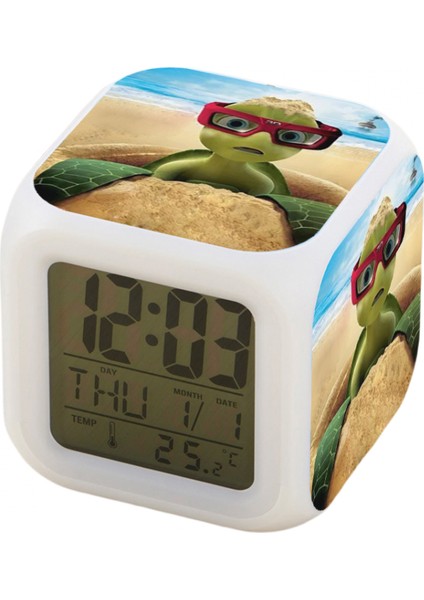 7 Renkli LED Kare Dijital Alarmlı Saat - Beyaz (Yurt Dışından)
