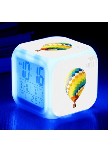 7 Renkli LED Kare Dijital Alarmlı Saat - Beyaz (Yurt Dışından)