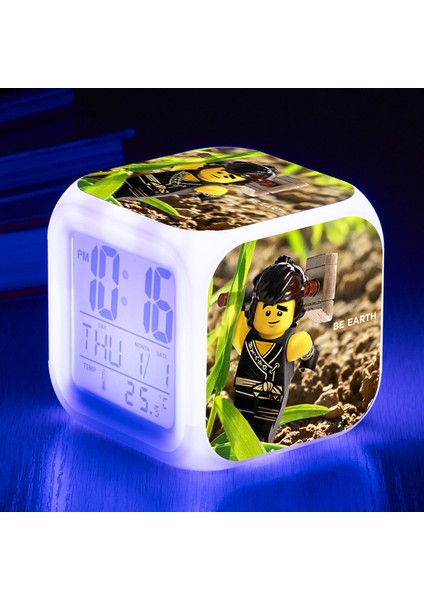 7 Renkli LED Kare Dijital Alarmlı Saat - Beyaz (Yurt Dışından)