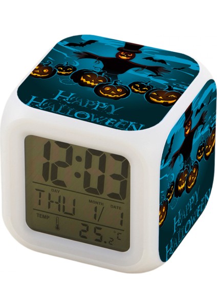 7 Renkli LED Kare Dijital Alarmlı Saat - Beyaz (Yurt Dışından)