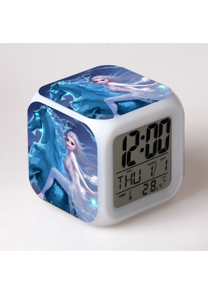 7 Renkli LED Kare Dijital Alarmlı Saat - Beyaz (Yurt Dışından)