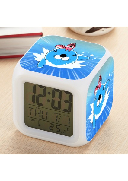 7 Renkli LED Kare Dijital Alarmlı Saat - Beyaz (Yurt Dışından)