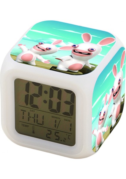 7 Renkli LED Kare Dijital Alarmlı Saat - Beyaz (Yurt Dışından)