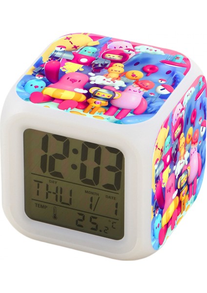 7 Renkli LED Kare Dijital Alarmlı Saat - Beyaz (Yurt Dışından)