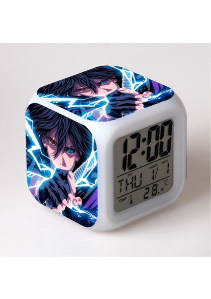 7 Renkli LED Kare Dijital Alarmlı Saat - Beyaz (Yurt Dışından)