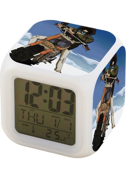 7 Renkli LED Kare Dijital Alarmlı Saat - Beyaz (Yurt Dışından)
