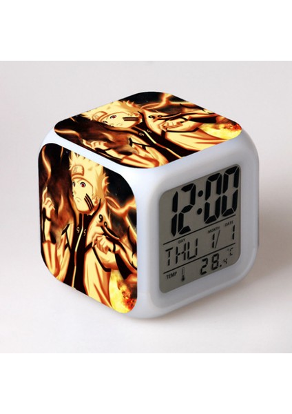 7 Renkli LED Kare Dijital Alarmlı Saat - Beyaz (Yurt Dışından)