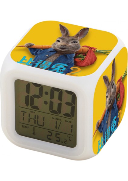7 Renkli LED Kare Dijital Alarmlı Saat - Beyaz (Yurt Dışından)