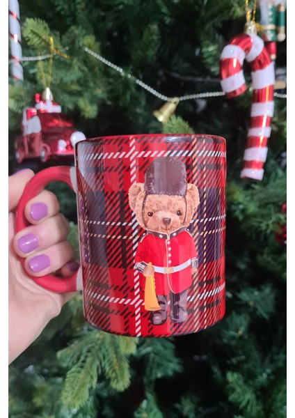 Teddy Bear Tasarım Yılbaşı Desenli Kırmızı Kupa Bardak modelleri