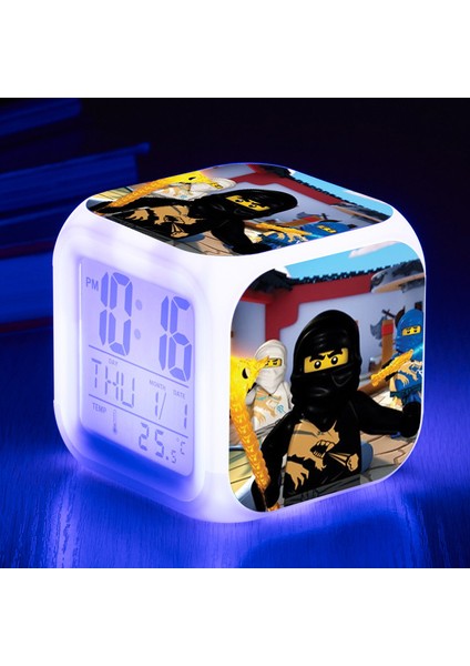 7 Renkli LED Kare Dijital Alarmlı Saat - Beyaz (Yurt Dışından)